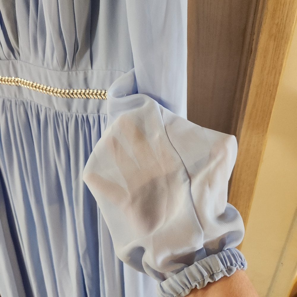 JJs House Elegant Light Blue Long Sleeve Dress Bridesmaids - Picture 3 of 10